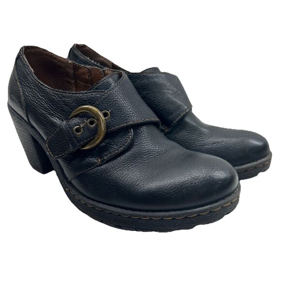 BOC Born Concept Womens 7.5 Women Black Leather Ankle Bootie Shoe Block Heel Zip - Picture 1 of 9